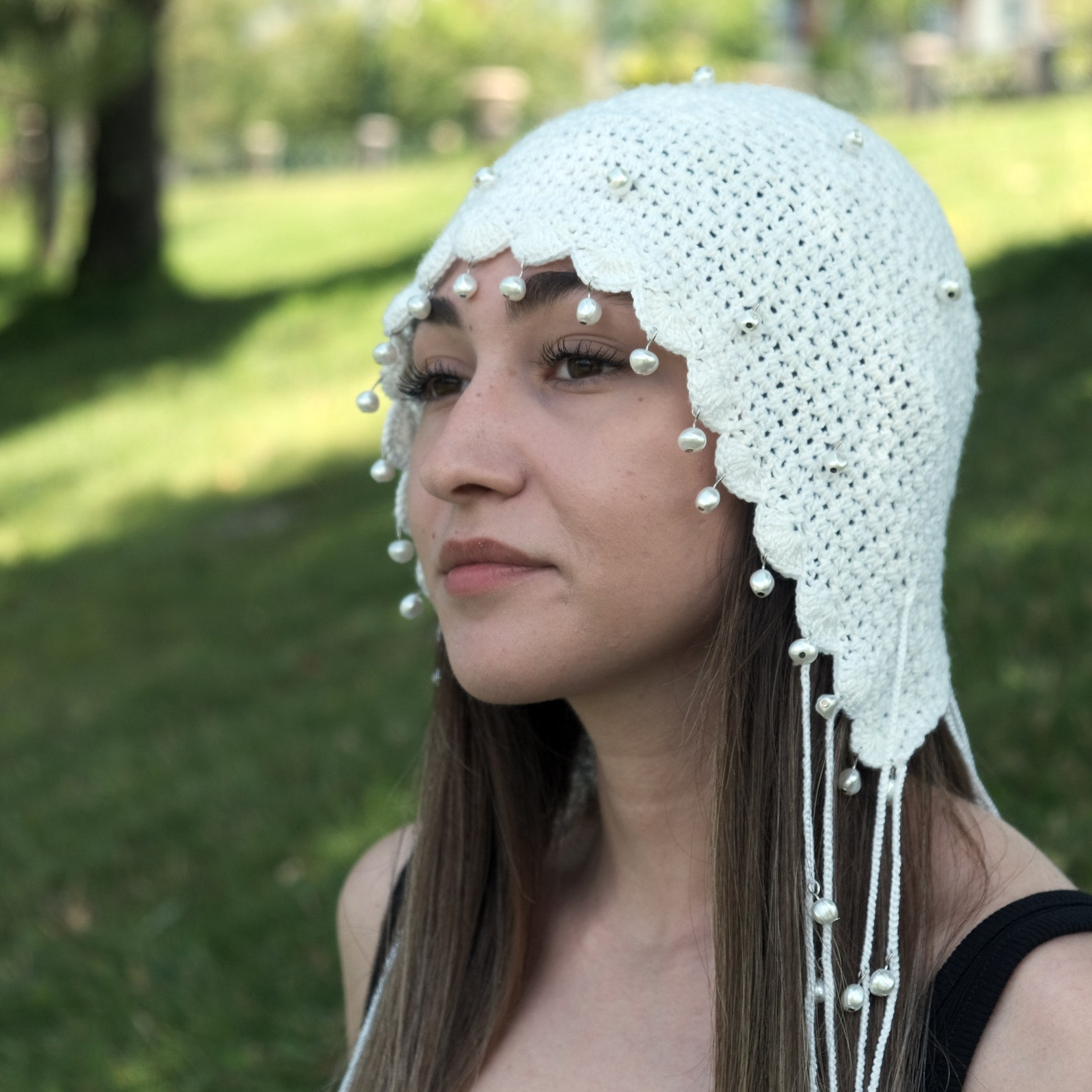 White Knitted Crochet Skull Cap Hatsummer Boho Skull Capswomen Boho Hippie Skull Capsfestival