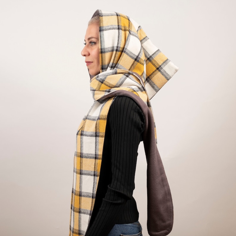 Sjaal met capuchon-Cowl Hood-Converteerbare sjaal met capuchon-Cowl Bolero Mannen Vrouwen-Fleece Cachet Sjaal met capuchon-Scoodie Sjaal met capuchon-Grijs Geel Cowl Hood afbeelding 2