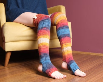 Colorful Hand Knitted Leg Warmers-Yoga Socks-Yoga Knee Socks -Over The Knee Socks-Balet Leg Warmers-Pole Dance Wear-Yoga Clothes