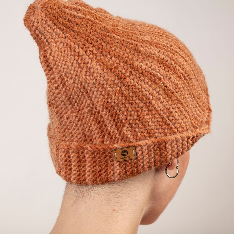 Brown Alpaca Wool Beanie Crochet Alpaca Hat Knitted Unisex Wool Beanie Cap Wool Winter Hat For Men and Women image 4