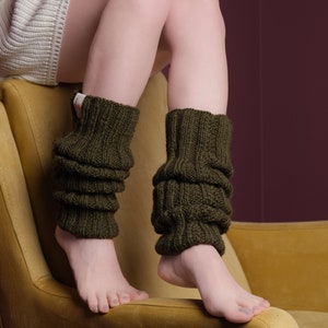 Khaki Hand Knitted Legwarmers-Fluffy Leg Warmers - Pilates Leg Warmers -Soft Slouch Leg Warmers - Ballet Leg Warmers - Dance Leg Warmers