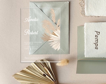 Transparent wedding invitation in personalized acrylic plexiglass Pampa / Wedding Invitation acrylic personalized Pampa