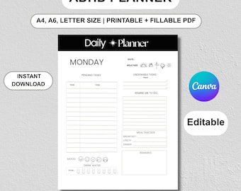 ADHD Daily Weekly Planner Printable | Adult ADHD Planner PDF | Focus Productivity Planner | Routine & To Do List Template