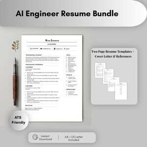 AI Engineer Resume Template Word ATS Friendly Tech CV Bundle Cover Letter Reference