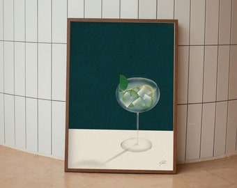 Gin & Tonic Cocktail Minimalist Poster | Drinks Poster | Retro Poster |  Cocktail Wall Art | Mid Century Modern | Vintage Bar Cart Decor