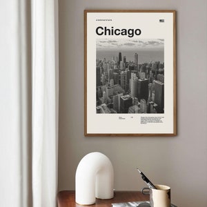 Chicago kunstprint | Chicago-poster | Chicago kunst aan de muur | Poster uit het midden van de eeuw | Reizen print kunst | Illinois