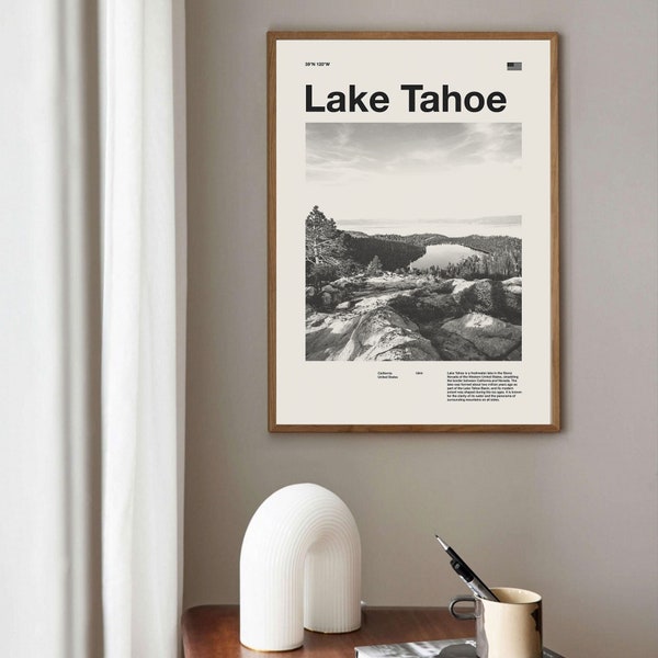 Lake Tahoe Art Print | Lake Tahoe Poster | Lake Tahoe Wall Art | Mid Century Poster | Travel Print Art | California | Vintage Poster