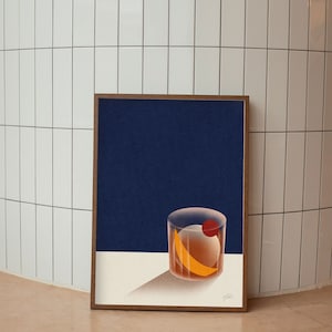 Póster minimalista de cóctel pasado de moda / Póster de bebidas / Póster Art Deco / Arte de pared de cóctel / Regalo de inauguración / Decoración del bar