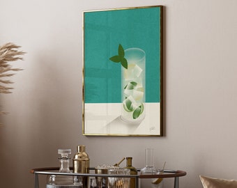 Mojito Cocktail Minimalist Poster | Drinks Poster | Retro Poster |  Cocktail Wall Art | Mid Century Modern | Vintage Bar Cart Decor