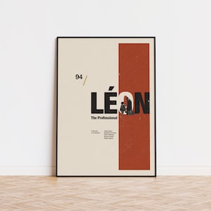 Leon Inspired Poster | Mid Century Modern Poster | Minimalist Poster | Retro Art Print | Swiss, Helvetica Poster