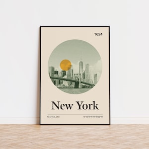 New York City Poster | Minimalistischer Kunstdruck | Stadt Poster | Mid Century Poster | Reise Druck Kunst | Retro Stadt Poster