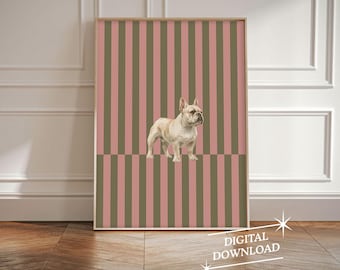 French Bulldog Striped Wall Art Dog Lovers Gift Dog Mom Gift Frenchie Art Trendy Dog Wall Art Pet Portrait Digital Download