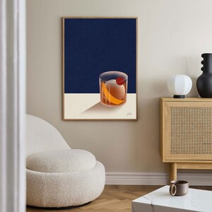 old fashioned minimalist poster, drinks poster, mid century modern print art, cocktail wall art, housewarming gift, bar decor, art decor, bauhaus art, bar cart decor