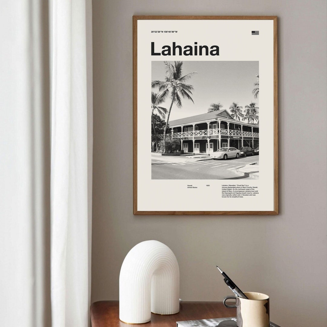 Lahaina Print Lahaina Poster Lahaina Wall Art Mid Century Poster Travel