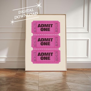 Admit One Ticket Print, Trendy Wall Art, Ticket Art Print, Retro Bar Cart Print, Wall Decor, Digital Retro Wall Art, Retro Ticket Poster