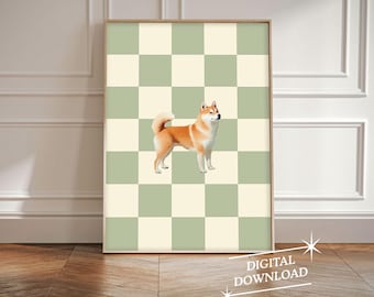 Shiba Inu Checkered Wall Art Dog Lovers Gift Dog Mom Gift Dachshund Art Trendy Dog Wall Art Pet Portrait Digital Download