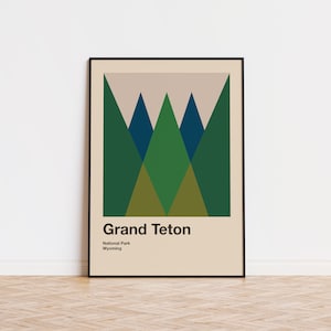 Grand Teton Nationalpark Mid Century Poster | Abstraktes Reise Poster | Minimalistischer Kunstdruck | Nationalpark Poster | Wyoming Poster