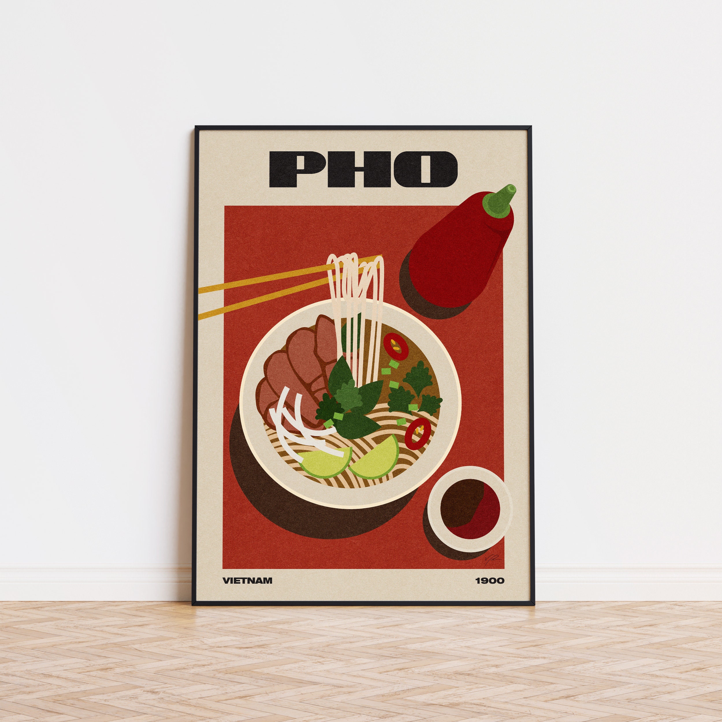 Pho Minimalist Food Poster | Mid Century Modern | Retro Kitchen Decor | Modern Food Art | Housewarming Gift | Vietnam