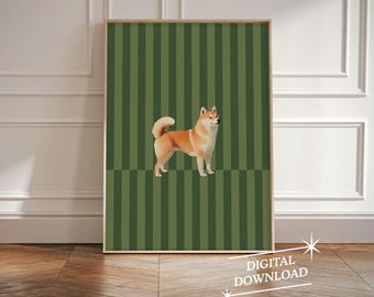 Shiba Inu Striped Wall Art Dog Lovers Gift Dog Mom Gift Dachshund Art Trendy Dog Wall Art Pet Portrait Digital Download