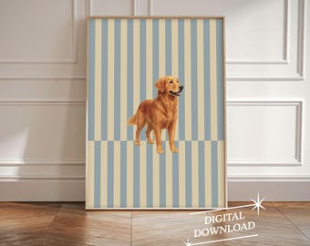 Golden Retriever Striped Wall Art Dog Lovers Gift Dog Mom Gift Golden Retriever Art Trendy Dog Wall Art Pet Portrait Digital Download