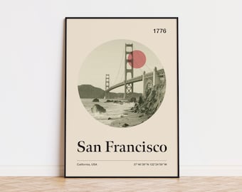 San Francisco City Poster | Minimalist Art Print | City Poster | Mid Century Poster | Travel Print Art | Retro City Poster | California