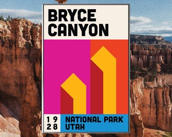 Bryce Canyon National Park halverwege de eeuw poster | Abstracte reisposter | Minimalistische kunstafdruk | Nationaal park-poster | Utah-poster