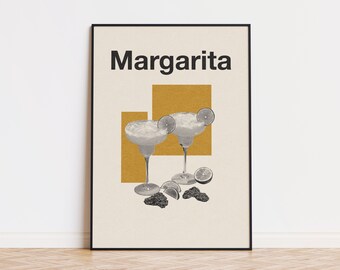 Cartel minimalista de cóctel Margarita / Cartel de bebidas / Cartel Art Déco / Arte de pared de cóctel / Regalo de inauguración de la casa / Decoración de bar
