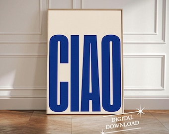 Ciao Poster | Minimalist Modern Typographic Print |Trendy Wall Art | Italian Retro Poster | Printable Art | Digital Download