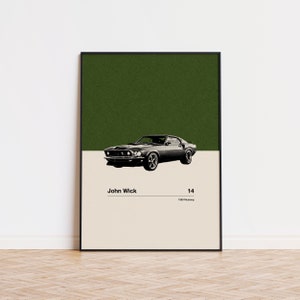 John Wick Inspire Poster | Car in Movie Poster | Mid Century Modern Poster | Minimalist Poster | Retro Art Print | Classic Movie