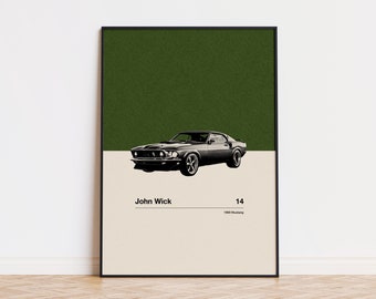 John Wick Inspire Poster | Car in Movie Poster | Mid Century Modern Poster | Minimalist Poster | Retro Art Print | Classic Movie
