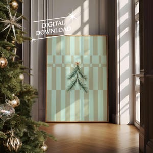 Vintage Christmas Wall Art, Digital Art Download, Modern Stripe Christmas Print, Trendy Holiday Wall Art, Cute Christmas Art Print