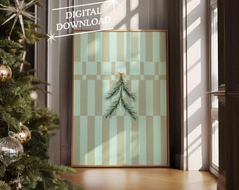 Vintage Christmas Wall Art, Digital Art Download, Modern Stripe Christmas Print, Trendy Holiday Wall Art, Cute Christmas Art Print