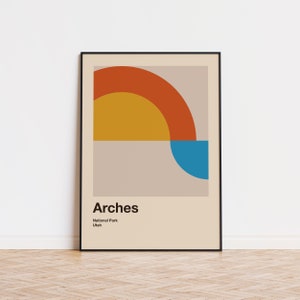 Arches Nationalpark Mid Century Poster | Abstraktes Reiseplakat | Minimalistischer Kunstdruck | Nationalpark Poster | Utah Poster