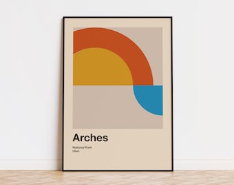 Arches National Park Mid Century Poster | Abstract Travel Poster | Minimalist Art Print | National Park Poster | Utah Poster