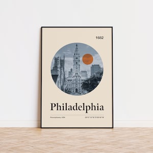 Philadelphia City Poster | Minimalist Art Print | City Poster | Mid Century Poster | Travel Print Art | Retro City Poster | Pennsylvania