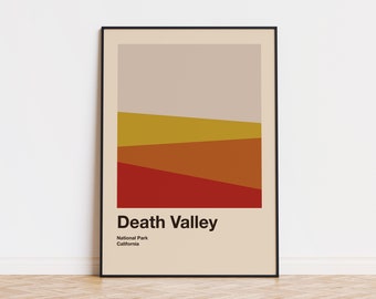 Death Valley Nationalpark Mid Century Poster | Abstraktes Reise Poster | Minimalistischer Kunstdruck | Nationalpark Poster | Kalifornien Poster