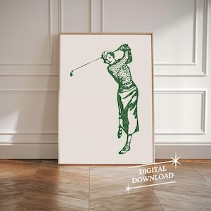 Golf Vintage Poster | Woman Golfer | Mid Century Modern Sports Art Print | Golf Gift | Retro Poster | Printable Art | Digital Download