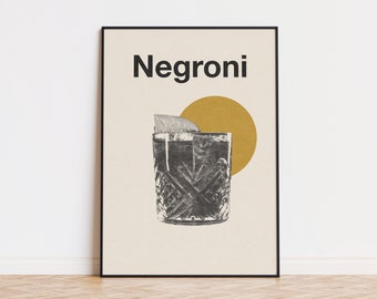 affiche minimaliste de cocktail de Negroni | Affiche de boissons | affiche Art déco |  Décoration murale cocktail | Cadeau de pendaison de crémaillère | Décoration de bar