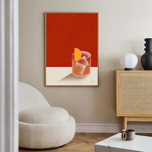 negroni minimalist poster, drinks poster, mid century modern print art, cocktail wall art, housewarming gift, bar decor