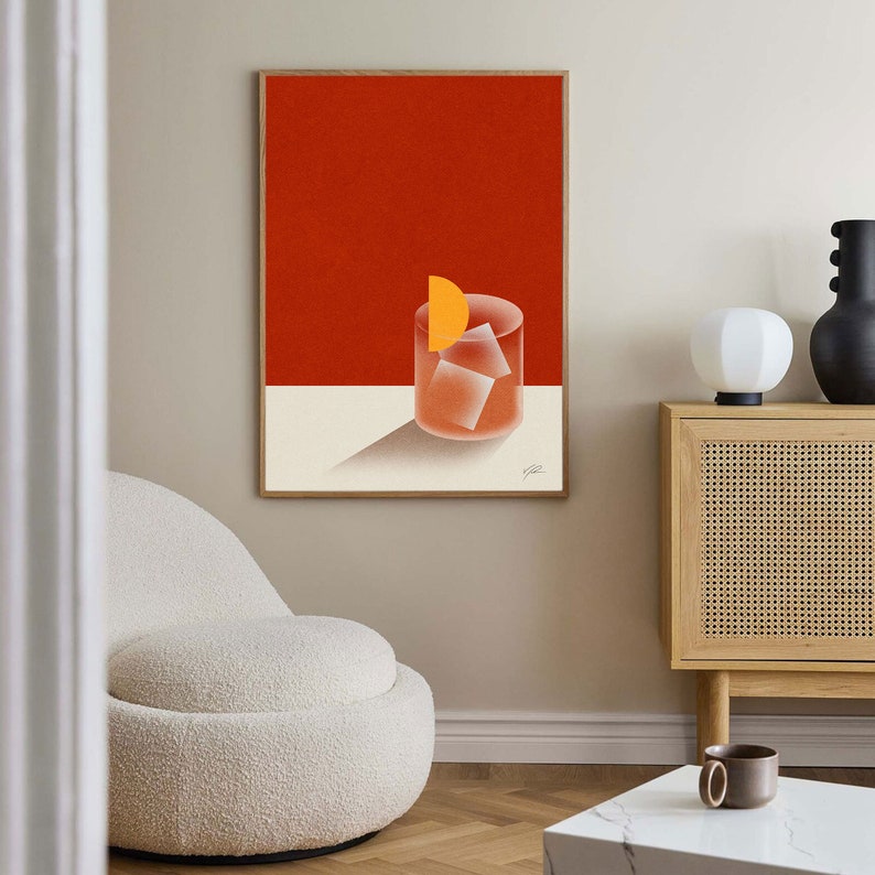 negroni minimalist poster, drinks poster, mid century modern print art, cocktail wall art, housewarming gift, bar decor
