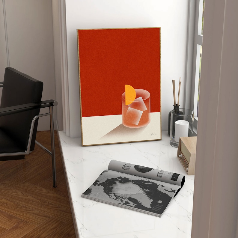 negroni minimalist poster, drinks poster, mid century modern print art, cocktail wall art, housewarming gift, bar decor