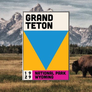 Grand Teton Nationalpark Mid Century Poster | Abstraktes Reiseplakat | Minimalistischer Kunstdruck | Nationalpark Poster | Wyoming Poster