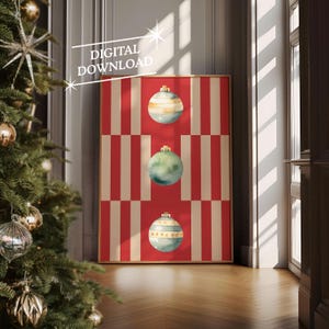 Vintage Christmas Wall Art, Digital Art Download, Modern Stripe Christmas Print, Trendy Holiday Wall Art, Cute Christmas Art Print