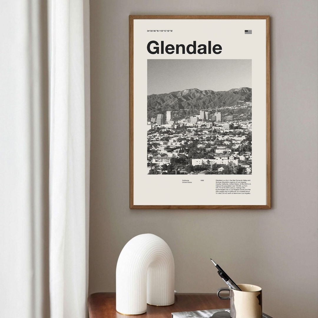 Glendale Art Print Glendale Poster Glendale Wall Art Mid Century Poster Travel Print Art