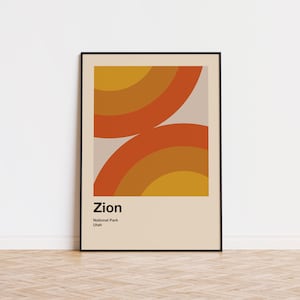 Zion Nationalpark Mid Century Poster | Abstraktes Reise Poster | Minimalistischer Kunstdruck | Nationalpark Poster | Utah Poster