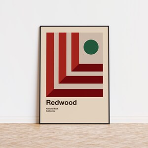 Redwood National Park Mid Century Poster | Abstract Travel Poster | Minimalist Art Print | National Park Poster |  California Poster