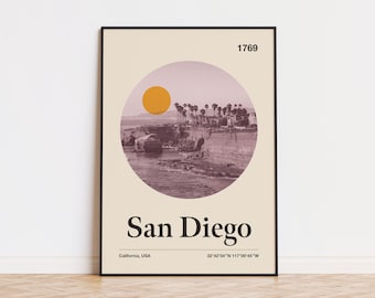 San Diego City Poster | Minimalist Art Print | City Poster | Mid Century Poster | Travel Print Art | Retro City Poster | California Poster