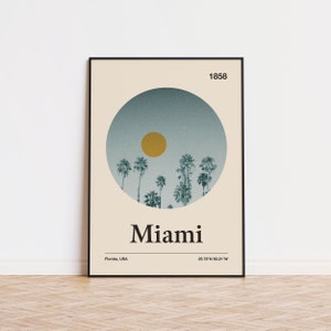 Miami City Poster | Minimalist Art Print | City Poster | Mid Century Poster | Travel Print Art | Retro City Poster | Florida Poster