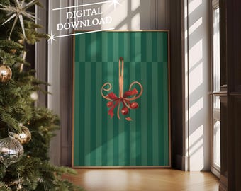 Vintage Christmas Wall Art, Digital Art Download, Modern Stripe Christmas Print, Trendy Holiday Wall Art, Cute Christmas Art Print