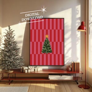 Vintage Christmas Wall Art, Digital Art Download, Modern Stripe Christmas Print, Trendy Holiday Wall Art, Cute Christmas Art Print